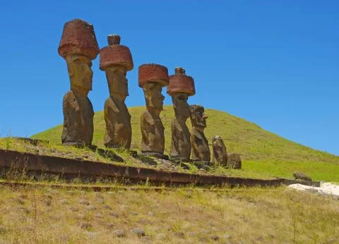 Moai stone statues on Easter Island, Chile Stock Photos