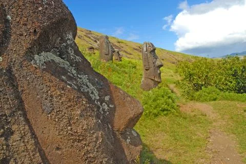 Moai stone statues on Easter Island, Chile Stock Photos