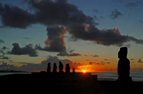 Moai stone statues on Easter Island, Chile Stock Photos