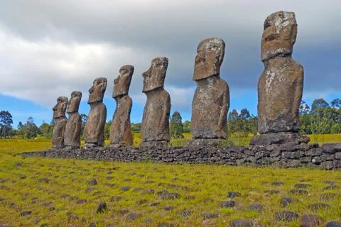 Moai stone statues on Easter Island, Chile Foto stock