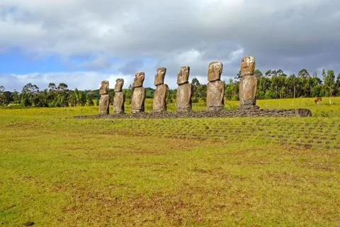 Moai stone statues on Easter Island, Chile Foto stock