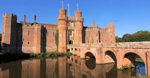 Moated brick castle Stock Footage 67420247