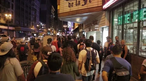 Mob crowd of people walking through Downtown Los Angeles Stock Footage 46017673