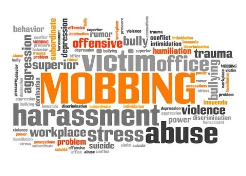 Mobbing - work place behavior problem. Employment word cloud. Stock Illustration