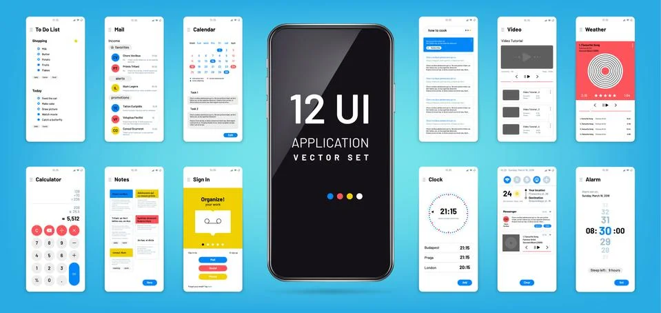 Mobil app interface. Ui, ux screen wireframe templates. Touchscreen application Stock Illustration