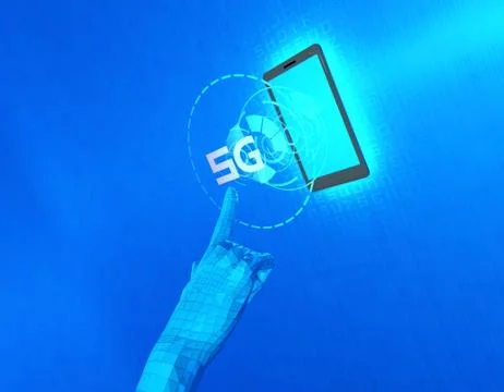 Mobile 5G Internet, data transmission and storage Illustrazione stock