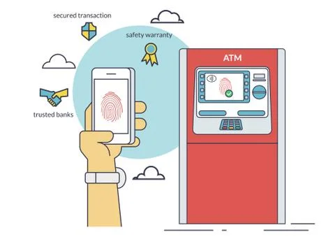 Mobile access to ATM via smartphone using fingerprint identification Stock-Illustration