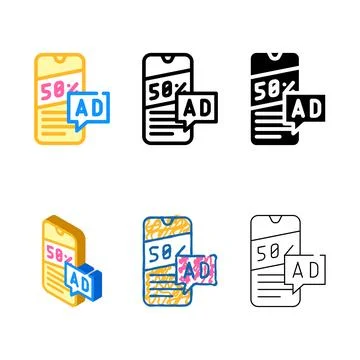 Mobile advertising color icon vector variety Stock Illustration