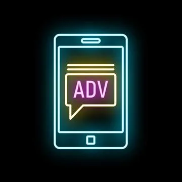 Mobile advertising concept on smartphone screen neon light Stock Illustration