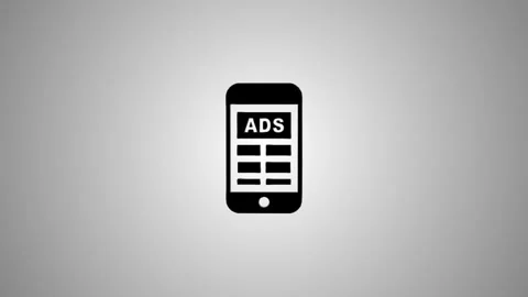 Mobile advertising icon animation with 3d rotating smartphone showing ads o.. Stock Footage 346491295