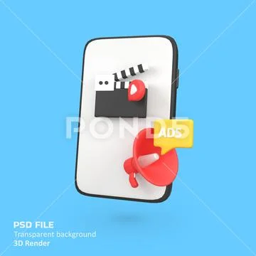Mobile advertising isolated 3d render icon illustration Modello PSD