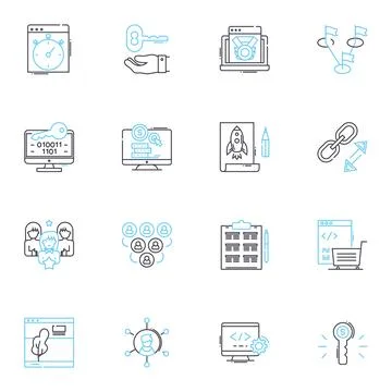 Mobile advertising linear icons set. Targeting, Reach, Engagement, Conversion Stock Illustration