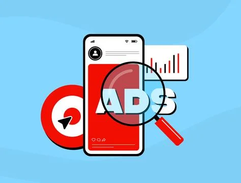 Mobile advertising strategy with native ads and programmatic targeting for Stock Illustration