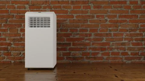Mobile air conditioner on brick wall background 3d Illustrazione stock