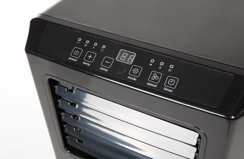 Mobile air conditioning unit, small air heat pump isolated Stock Photos