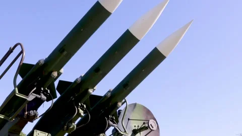 Mobile air defense missile system with radar station Video stock 259425430