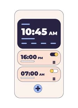 Mobile alarm clock interface with multiple time schedules 2D cartoon clip art Ilustração Stock