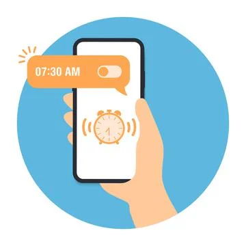Mobile alarm clock reminder message notice to wake up vector, smartphone phone Stock Illustration