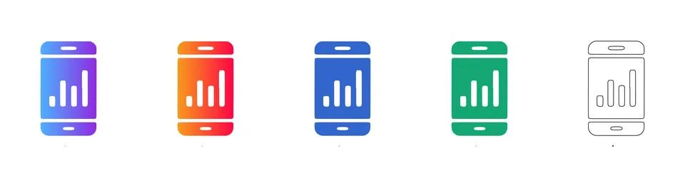 Mobile analytics bar chart icon set Stock Illustration