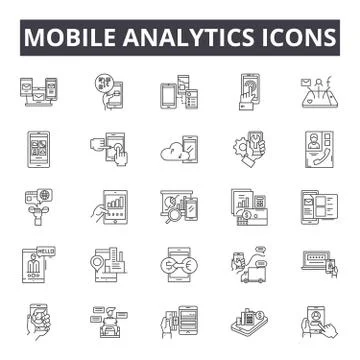 Mobile analytics concept line icons, signs, vector set, linear concept, outline Stock Illustration