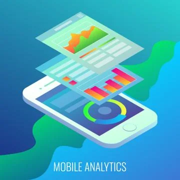 Mobile analytics concept vector flat isometric illustration Stock Illustration