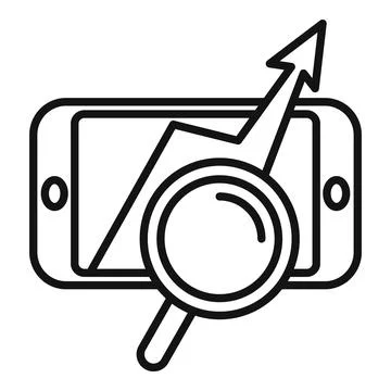 Mobile analytics icon with magnifying glass and growth arrow Illustrazione stock