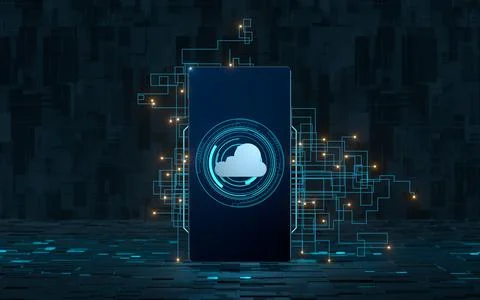 Mobile and cloud computing, subject of science and technology, 3d rendering. Illustrazione stock