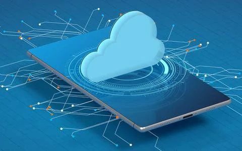 Mobile and cloud computing, subject of science and technology, 3d rendering. Stock Illustration