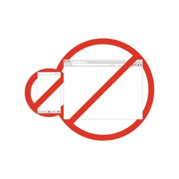 Mobile and desktop browser windows in prohibition sign. Browser banned Stock Illustration