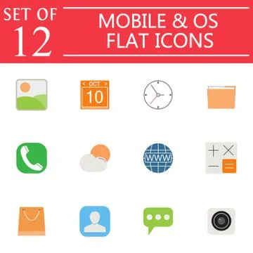 Mobile and OS flat icon set, symbols collection Illustrazione stock