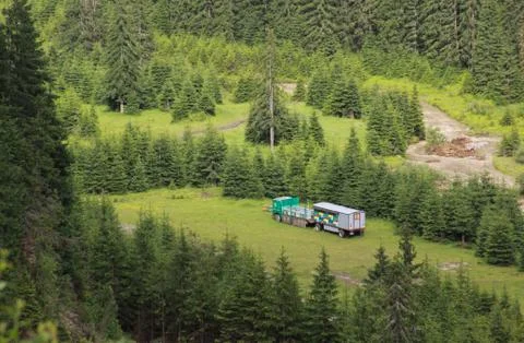 Mobile apiary or a bee yard, in the mountains Foto stock