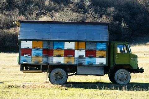 Mobile apiculture Mobile apiculture, migratory beekeeping and outdoor apia... Stock Photos