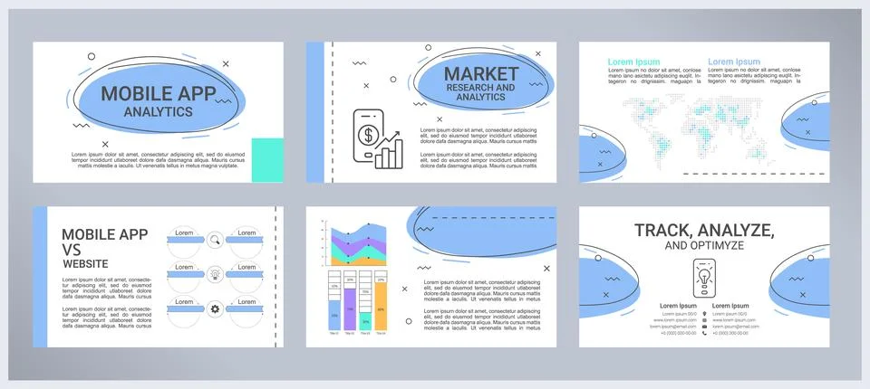 Mobile app analytics presentation templates set イラスト素材