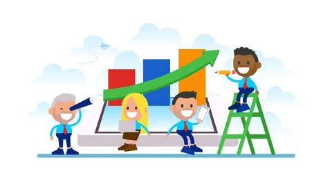  Mobile App Analytics Tools. The growth of mobile phones sales.  Stock Illustration