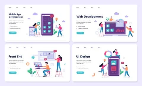 Mobile app and web development banner concept set Stock Illustration