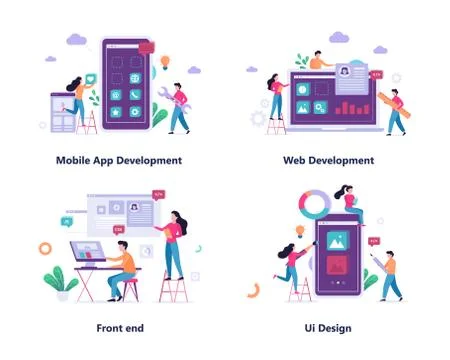 Mobile app and web development banner concept set Stockillustratie