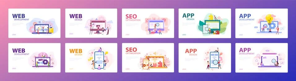 Mobile app and web development banner concept set. イラスト素材