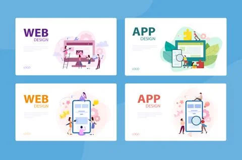 Mobile app and web development banner concept set. Illustrazione stock