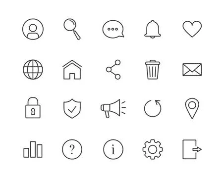 Mobile app and web icon line set. Editable stroke. Simple flat style design. Stock Illustration