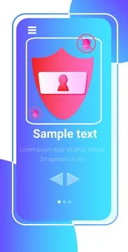Mobile app antimalware protection shield data privacy security concept vertical Stock Illustration