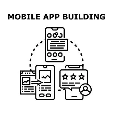 Mobile app building developing process concept vector 库存插图