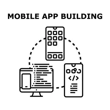 Mobile app building development coding process concept 库存插图