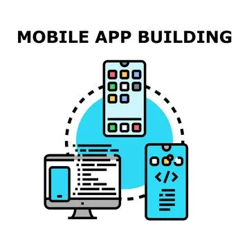 Mobile app building development coding process concept 库存插图