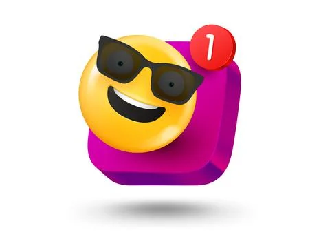 Mobile app button with emoji. 3d vector mobile application icon with notifi.. Stock Illustration