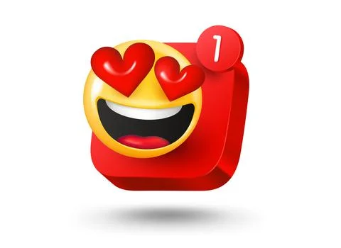 Mobile app button with smiling fall in love emoji. 3d vector mobile applica.. Illustrazione stock
