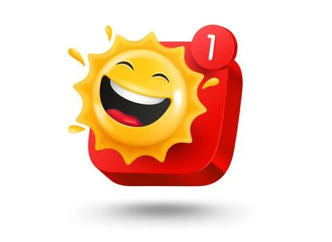 Mobile app button with smiling sun emoji. 3d vector mobile application icon.. Stock Illustration