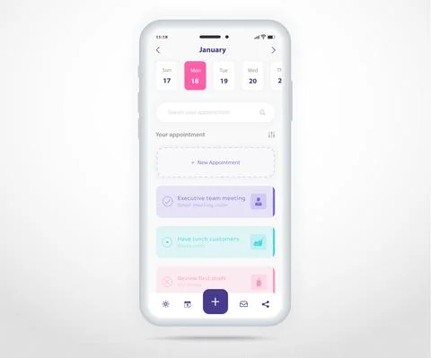 Mobile app calendar Appointment planner schedule agenda annual UI UX light mode Stock Illustration