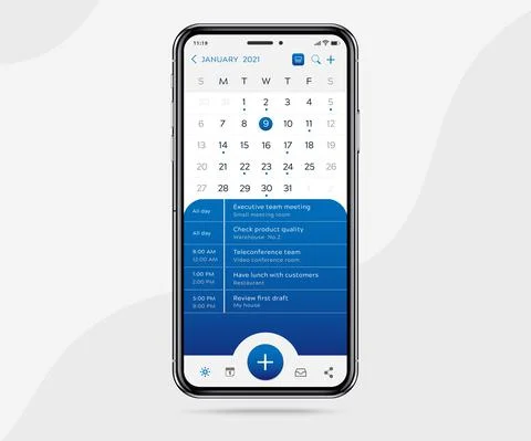 Mobile app calendar Appointment planner schedule agenda annual UI UX light mode Stock Illustration
