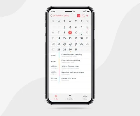 Mobile app calendar Appointment planner schedule agenda annual UI UX light mode Stock Illustration
