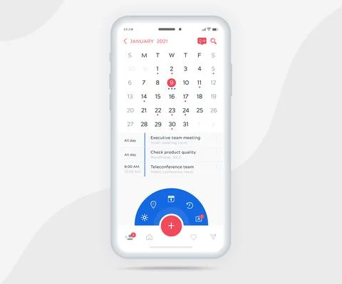 Mobile app calendar Appointment planner schedule agenda annual UI UX light mode Stock Illustration